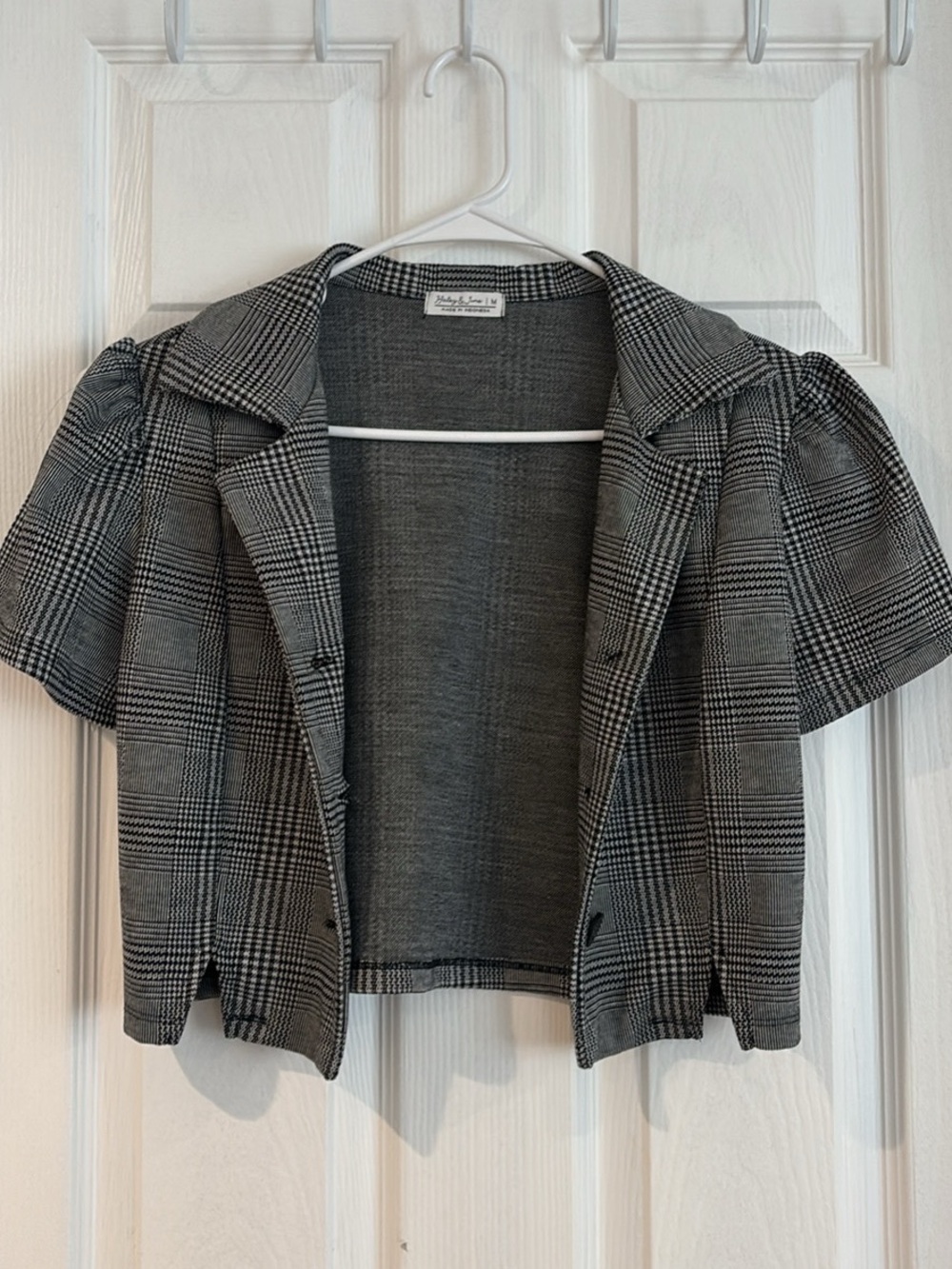 Plaid Short Sleeve Blazer Jacket - Gray